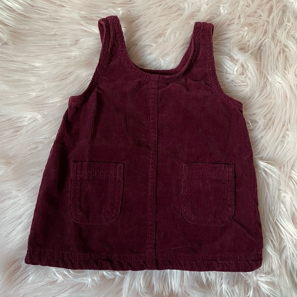 EUC Old Navy Baby Girl 3-6 Months Maroon Corduroy Sleeveless Skirtall Dress
